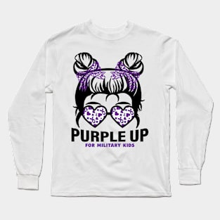 Purple up for military kids Messy bun Military child Month Long Sleeve T-Shirt